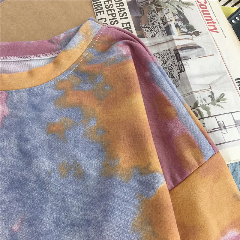Shellsuning Tie Dye Нижняя футболка весна Harajuku уличная свободная одежда футболка с длинным рукавом Женский мягкий пуловер с круглым вырезом топы