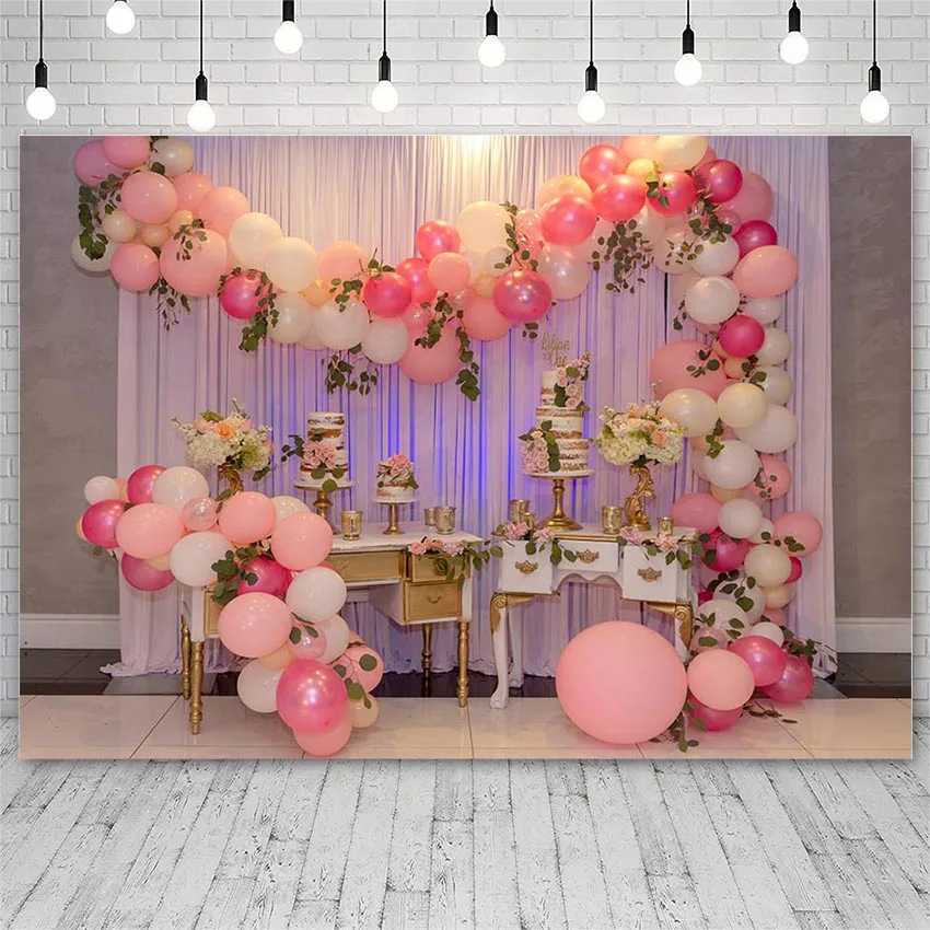 

Avezano Birthday Backdrops Pink Balloons Cake Smash Curtain Photography Background Photo Studio Photozone Photocall Decor Props