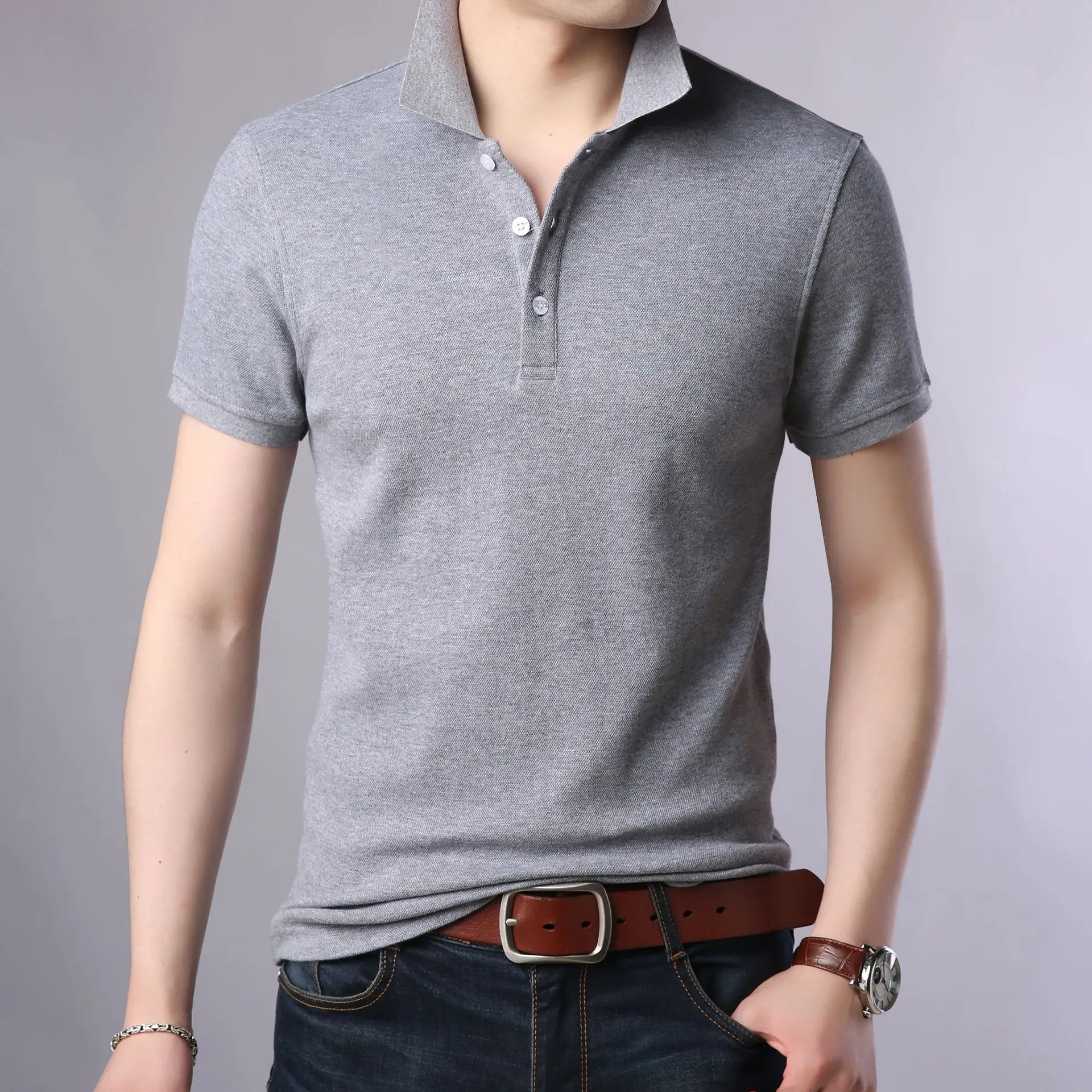 

2021 Summer New Korean Style Men's Lapel Polo Shirt Short Sleeved Slim T-Shirt For Men Fashion Trend Casual Top Male Clothing