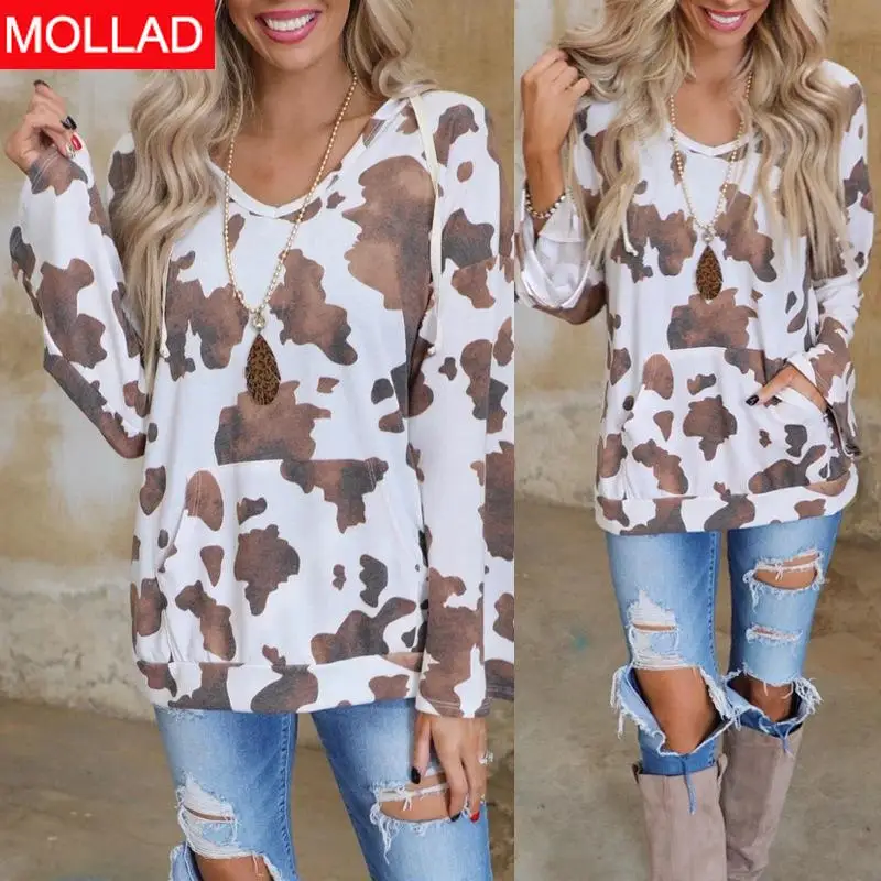 

Spring and Autumn New European and American Printed Long-Sleeved Loose Leisure All-Matching Top T-shirt Female