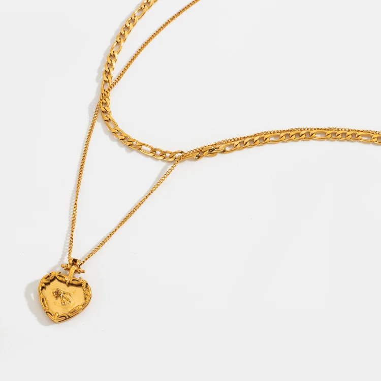 

Европейский и американский стиль ретро византийский корт текстура love heart ожерелье с кулоном, с двойным цепочка до ключиц цепочка свитер