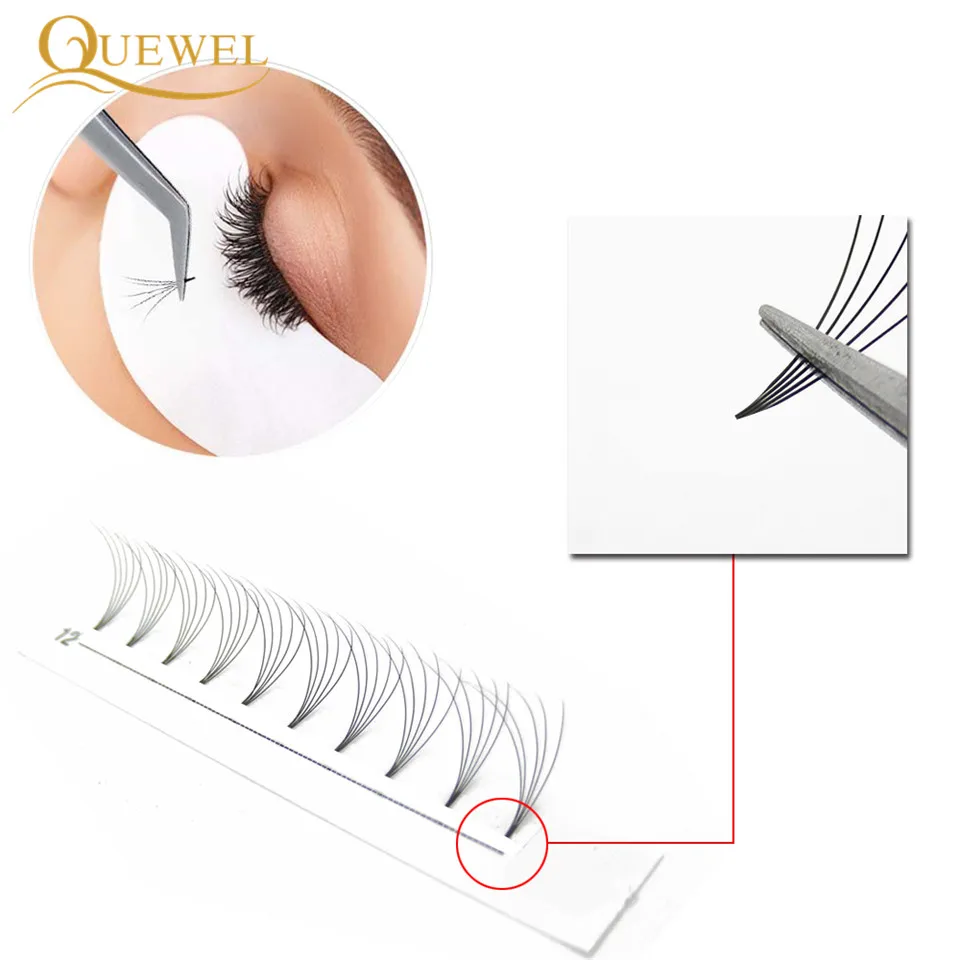 Quewel Premade Volume Fans Lashes 10-Box Set Russian Eyelash Extensions Short Stalk False Eyelashes Faux Mink Wholesale | Красота и