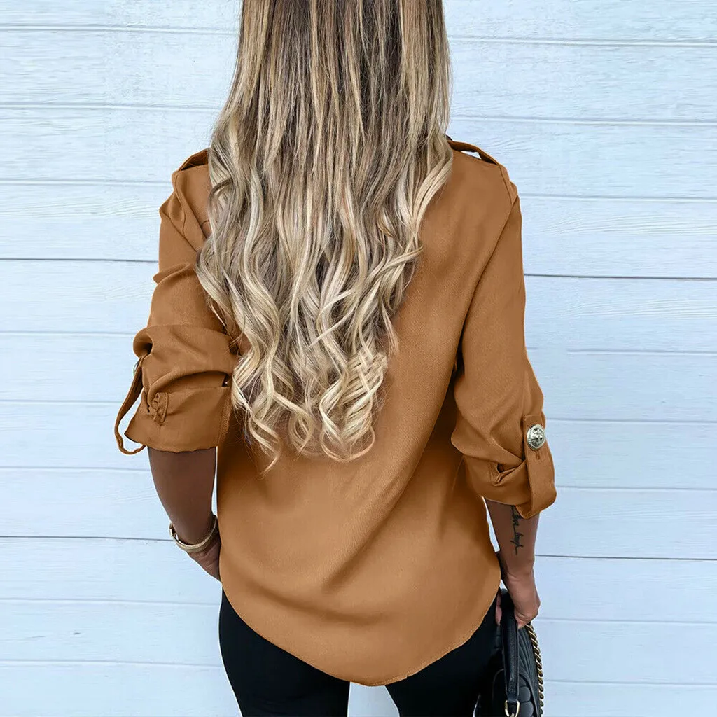 Женская офисная блузка с пуговицами Повседневная зимняя Свободная длинным