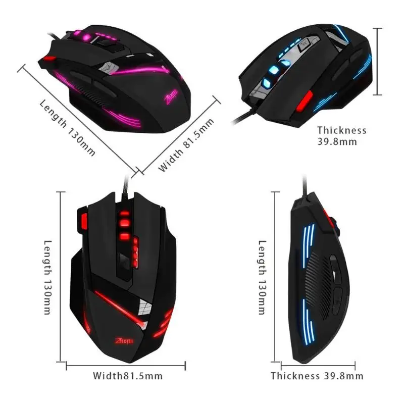 ZELOTES T-60 программируемая Проводная игровая мышь USB 7200 dpi 7 кнопок светодиодный оптическая компьютерная геймерская мышь для ноутбуков настольных ПК мыши