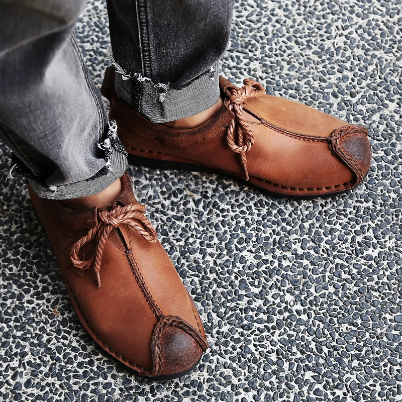 

Design Men Shoes Footwear Moccasins Handmade sewing Men's shoes genuine Leather Flats Casual Shoes lace up Driving Shoes men