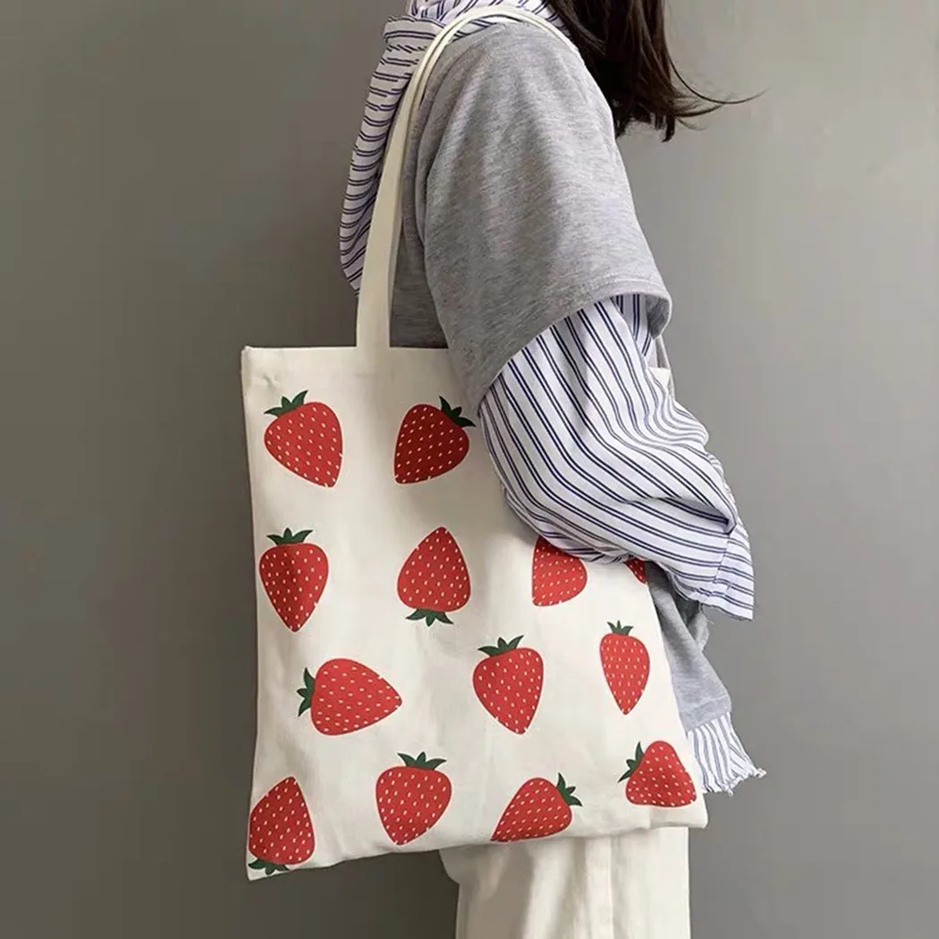 

Strawberry Printed Canvas Sling Bag Single Shoulder Wallet Bag Handbag Canvasbag Ourdoor Travel Camping Bags Women's Bags