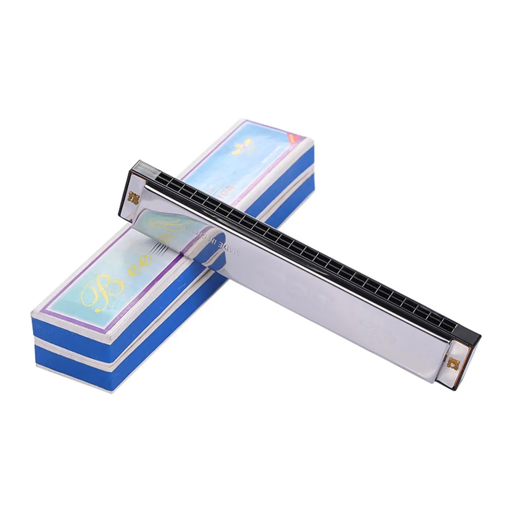 

Professional Metal 24 Holes Harmonica Key C Mouth Organ Metal + Resin Harmonica For Beginners Silver Woodwind Instruments Parts