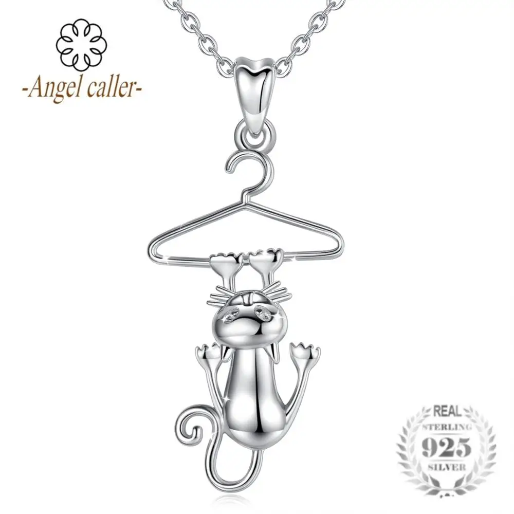 Призывающий ангелов 925 пробы серебра с забавным котом подвесная полка Цепочки и