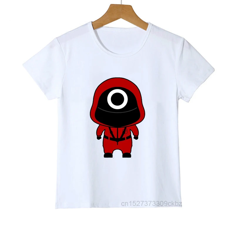 

Лидер продаж 2021, футболки для мальчиков «игра в кальмара», Детская футболка с графическим принтом для телешоу в Корейском стиле, милые футбо...