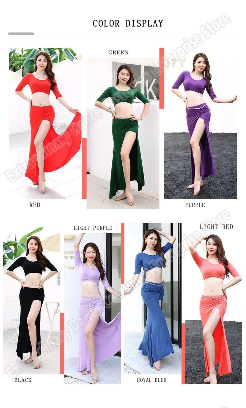 New Bellydance Top Skirt Practice Clothes Oriental Costumes Women Sexy Fashion Belly Dance Professional Top Skirts Split Set