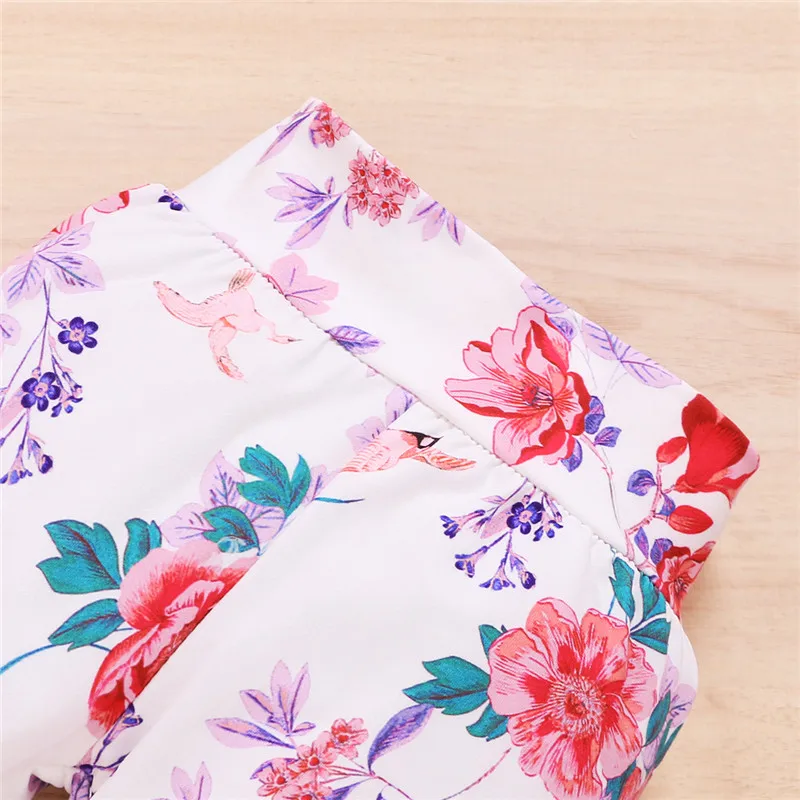 

Baby Girls Clothing Set Solid Rib-knit Ruffled Bodysuit Floral Pants Headband 0-18M Newborn Toddler Spring Fall Cotton Outfit