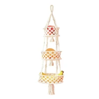 3 tier hanging fruit basket bohemia handmade cotton rope woven art decoration home multipurpose stuff holder