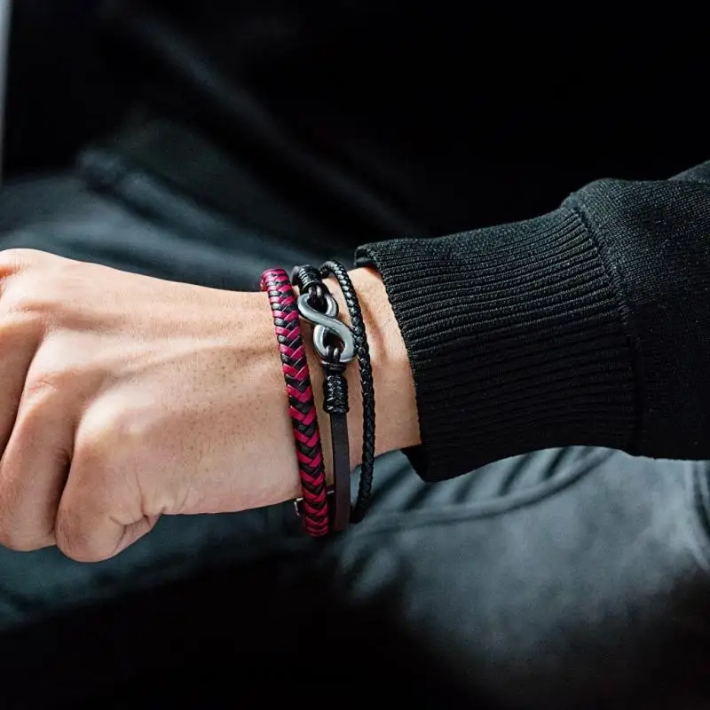 

Hot-Selling Simple and Fashionable Men's Bracelet 8-Character Men's Leather Bracelet Woven Multi-Layer Personality Gift for Men