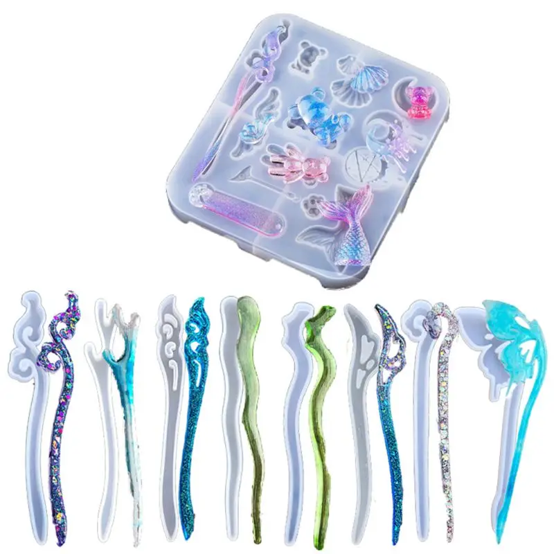 

DIY Crystal Epoxy Mold Dice Hairpin Hair Jewelry Making Mold Silicone Mould