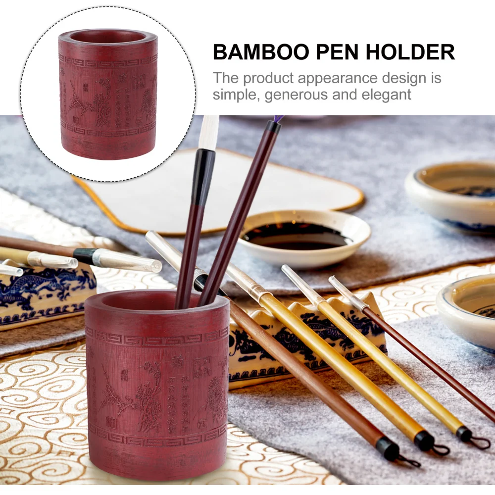 

1Pc Bamboo Pen Holder Carving Brush Pen Container Stationery Storage Box