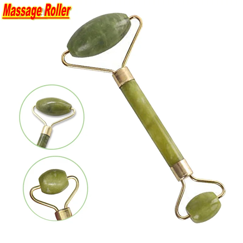 2020 Double Head Facial Massager Roller Natural Jade Stone GuaSha Face Slimming Body Neck Massage Tool | Дом и сад