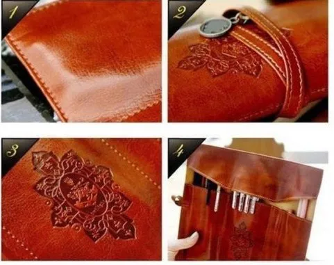 

School Office Supplies 1PC Retro Roll Waterproof PU Leather Purse Pouch Pencil Bag Storage Portable Makeup Pen Pencil Case Bags