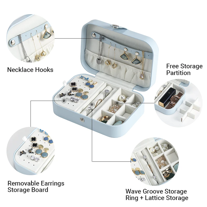 Casegrace Leather Jewelry Organizer Portable Packaging Storage Box for Earrings Ring Holder Double-Layers Organizer Jewelry Case