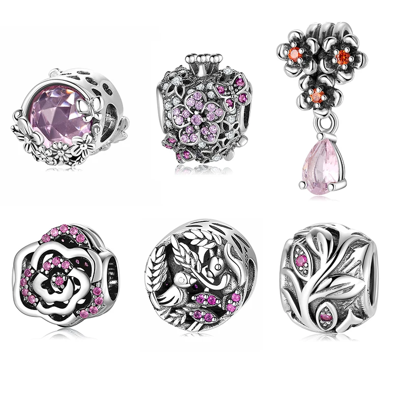 

Подвески из серебра с цветами и животными в виде белки и птицы для изготовления ювелирных изделий подходят для оригинальных браслетов с Шар...