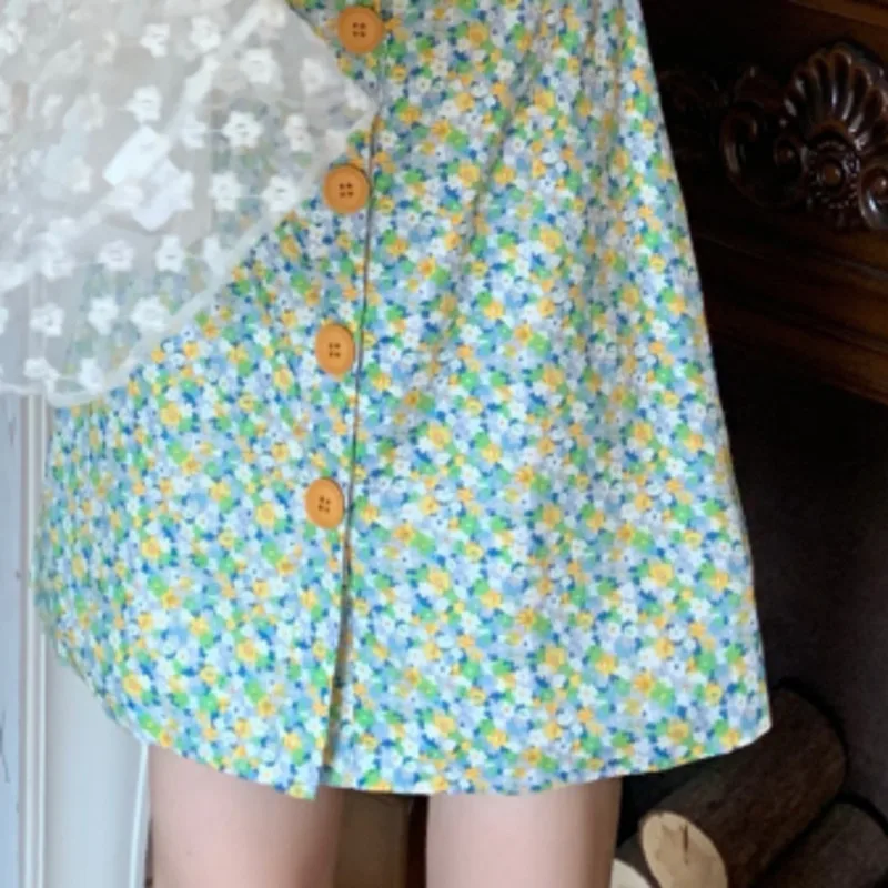 

2021 Summer Casual Dress Women Korean Fashion Elegant Puff Sleeve Slim Straight Party Mini Dresses Female Single Breasted Robes