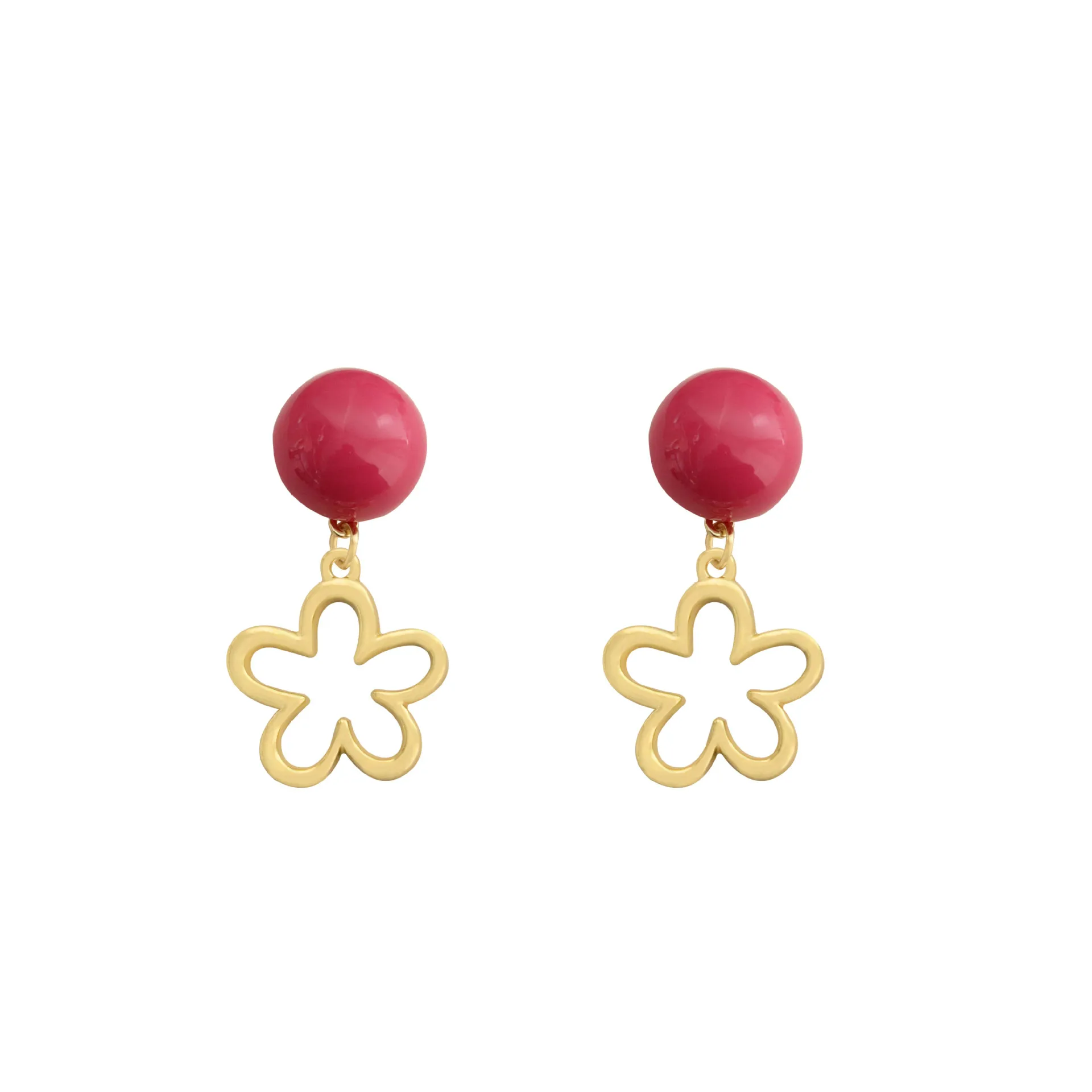 

New fashion silver needle summer Korean temperament retro hollow flower earrings rose red half pill earrings women's earrings
