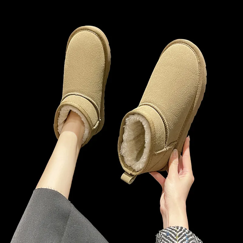 

Женские резиновые сапоги-Женская обувь с круглым носком, плюшевая зимняя обувь, австралийские сапоги на плоской подошве, сабо на платформе ...