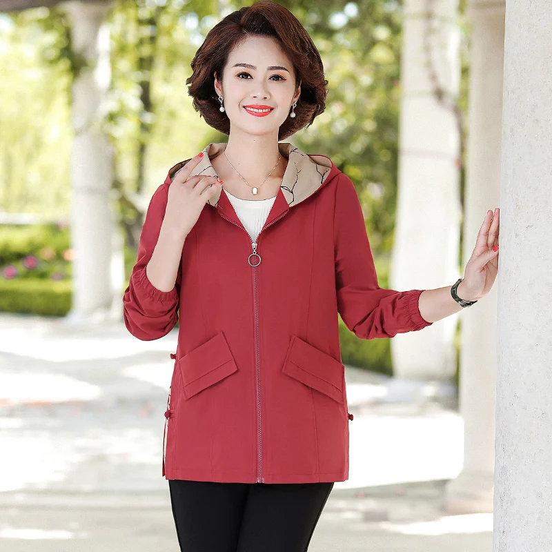 Осенняя куртка с капюшоном для женщин пальто и принтом цвета хаки верхняя одежда