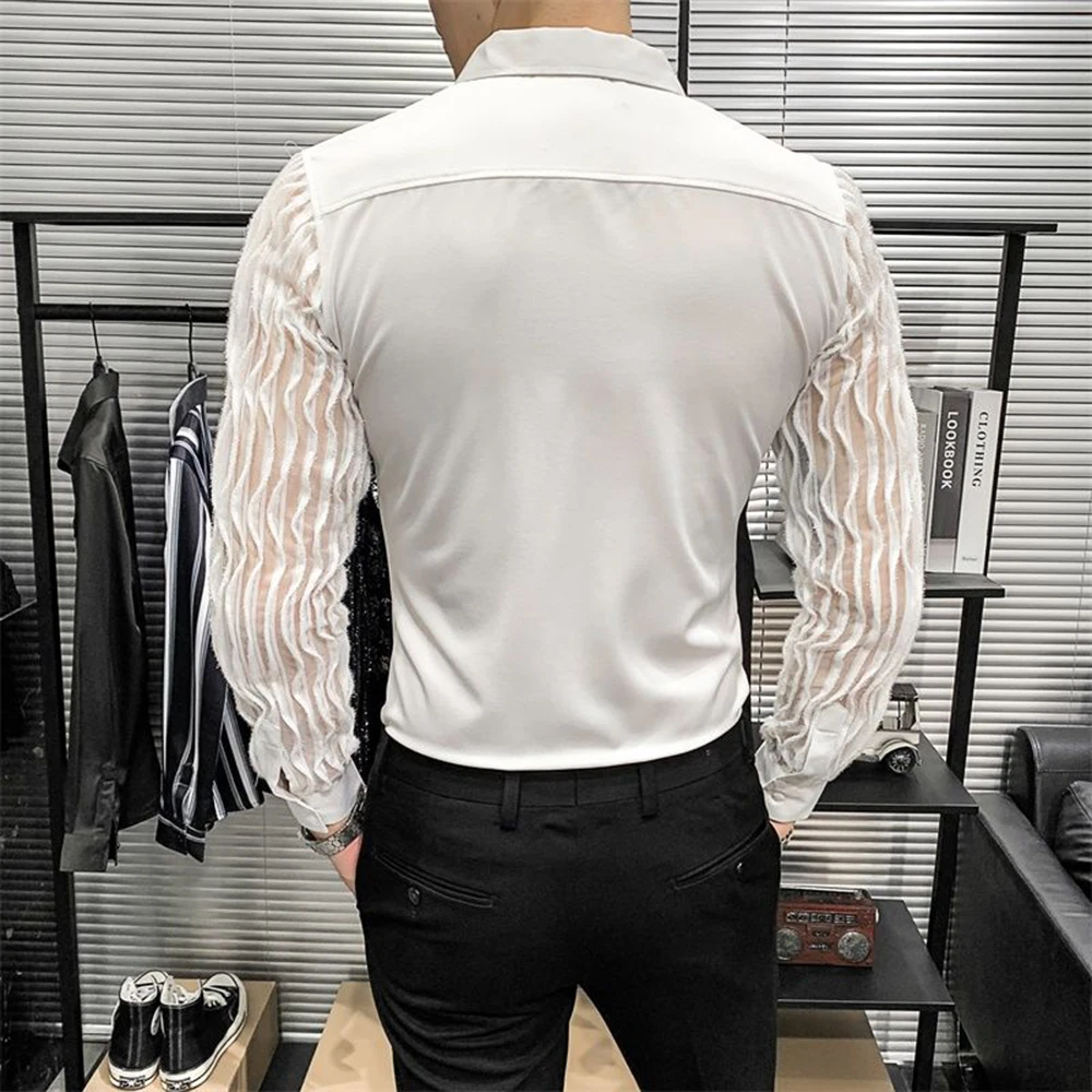 White Black Ruched Long Sleeve Vintage Shirt Men Gothic Renaissance Medieval Shirt Solid Male Top Shirt Blouse