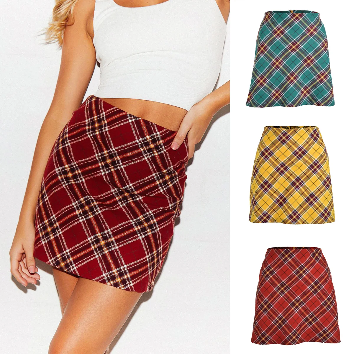 

Plaid Skirts Womens 2020 Korean Fashion Clothing Casual Plaid A-Line Above Knee, Mini High Waist Casual Mini Skirt for Female