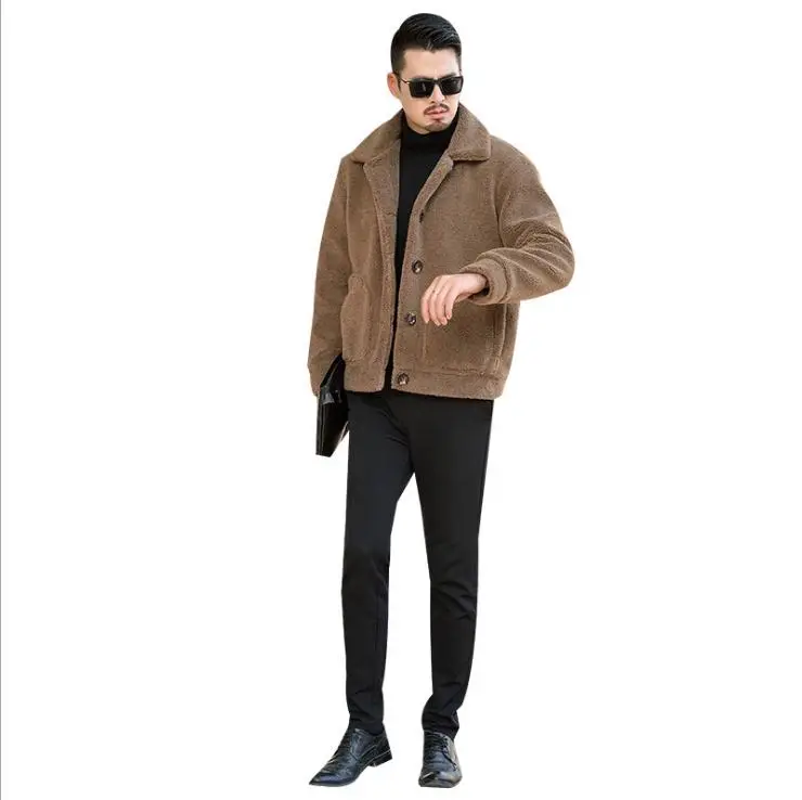 

S/3XL Men Winter Fashion Imitation Fur Jacket Single Breasted Lapel Male Fake Lamb Fur Coat Large Size Casual Warm Tops J3254