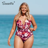 seaselfie plus size floral cutout v neck one piece swimsuit women sexy large size monokini bathing suit 2021 new beach swimwear