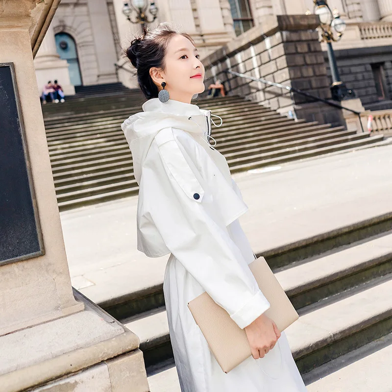 Женский тренчкот с капюшоном удобная ветровка длинная простая свободная офисная