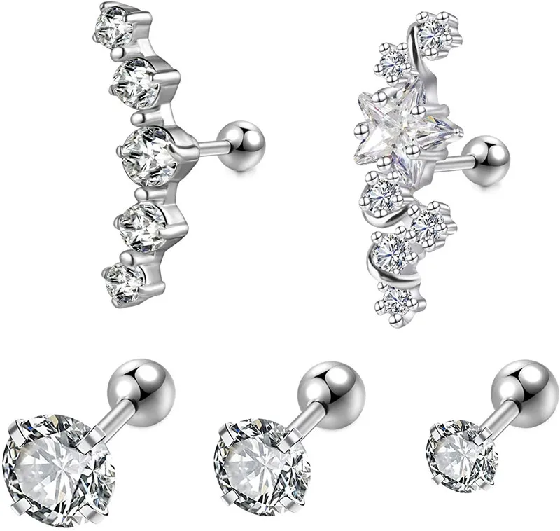 JFORYOU 16g хрящевая спираль серьги козелок и гвоздики из кубического циркония с