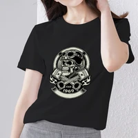 womens t shirt round neck basic womens street style skull pattern series printed classic gothic black t shirt commuter top