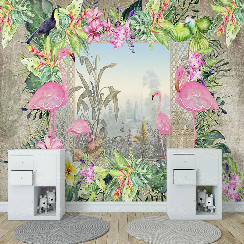 Обои на заказ любого размера 3D тропические растения птицы Fresco гостиная спальня