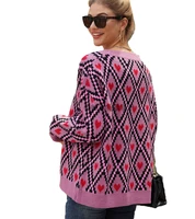 heart print ladies knitted cardigan female casual single breasted jumper autumn winter v neck oversized women sweater tops