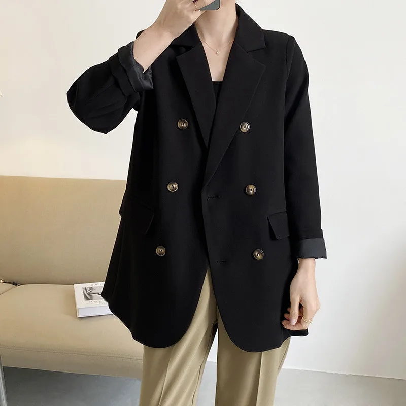 

High-End Design For Women Elegant Casual Loose Long-Sleeved Double-Breasted Temperament Suit Jacket Streetwear 2021