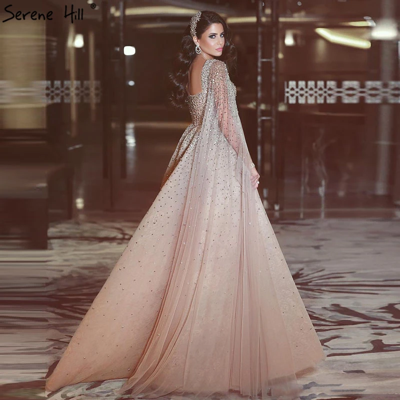 Gold Backless Sexy Luxury Evening Dresses 2021 Dubai Crystal Sleeveless A-Line Formal Dress Serene Hill LA70290 | Свадьбы и