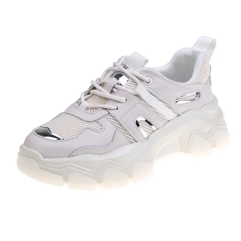 

2021 new hot Platform Sneakers Women Casual Shoes Lace Up Thick Sole Chunky Sneakers Women Leather Vulcanize Shoes