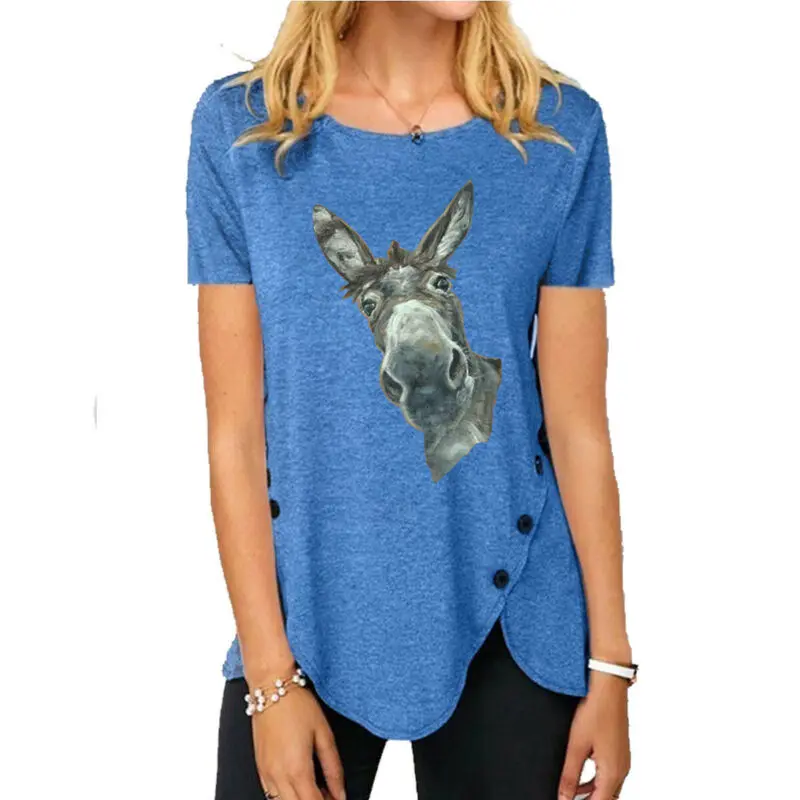 

VICABO Plus Size T Shirt Women Donkey-head Printed Casual Short Sleeve Animal Print T-Shirt Tee Top Women's Shirts