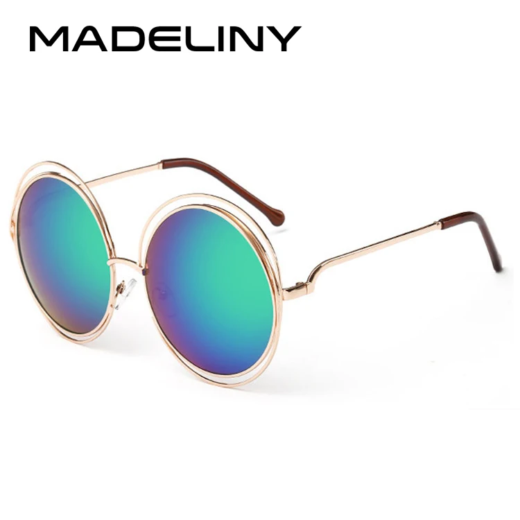 C6 Green Mirror MADELINY, модные круглые солнцезащитные очки в проволочной оправе для женщин, новинка, винтажные градиентные солнцезащитные очки, унисекс, брендовые дизайнерские очки MA164 - Цвет линз: C6 Green Mirror