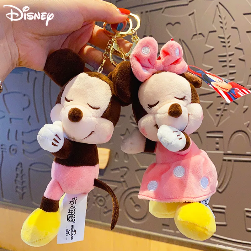 

Cute Disney Mickey Minnie Cute Plush Sleeping Doll Keychain Bag Pendant Lovers Key Chain Accessories Gift Wholesale Keyring