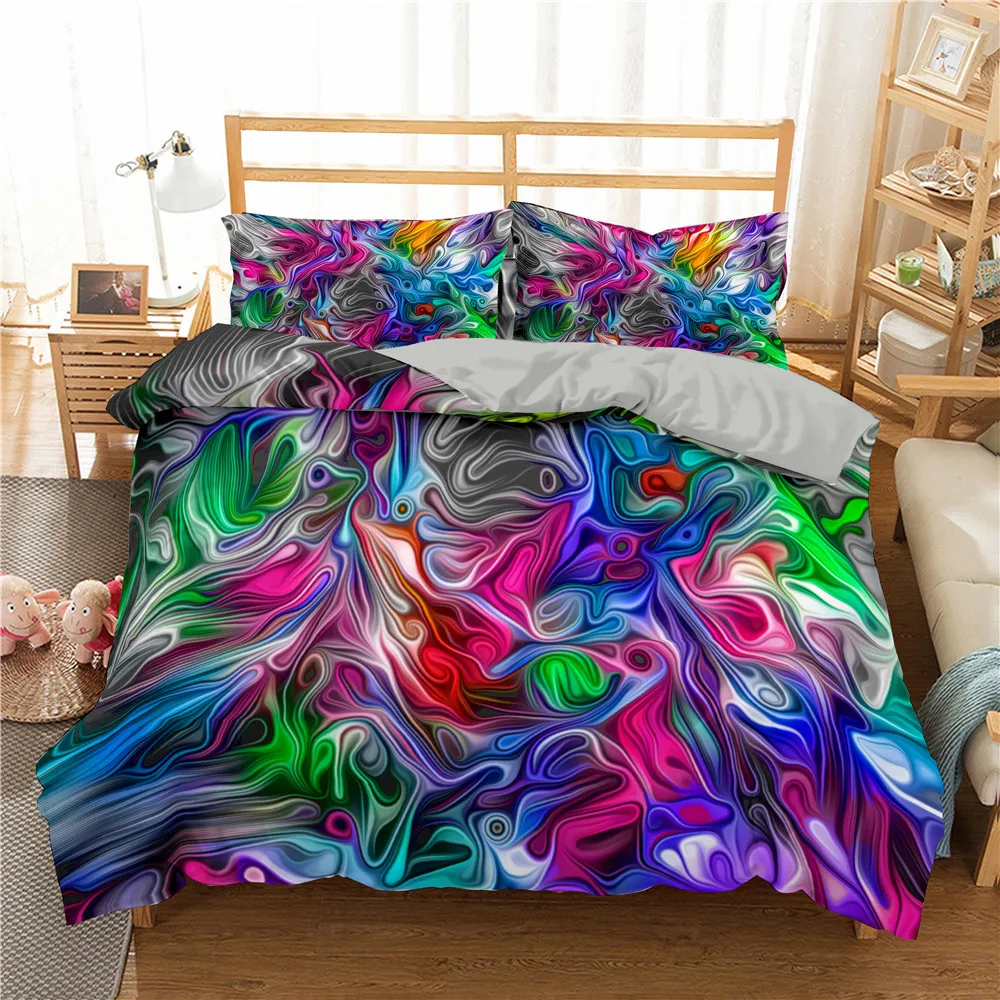 

3D Psychedelic Bedding Set 2/3Pcs Abstract Rainbow Color Oil Paintings Duvet Cover Set Single/Double/Twin/Full/Queen/King Size