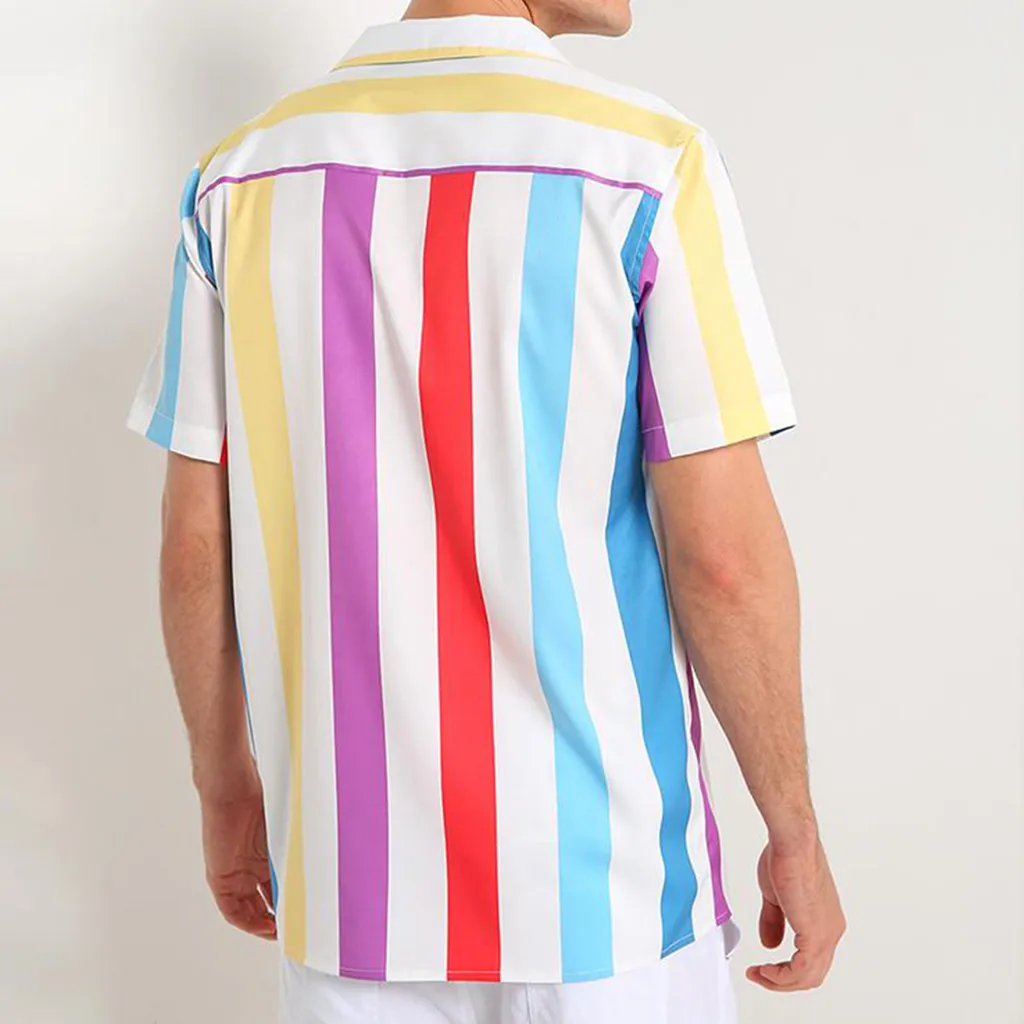 Мужская рубашка в полоску с коротким рукавом и пуговицами | одежда