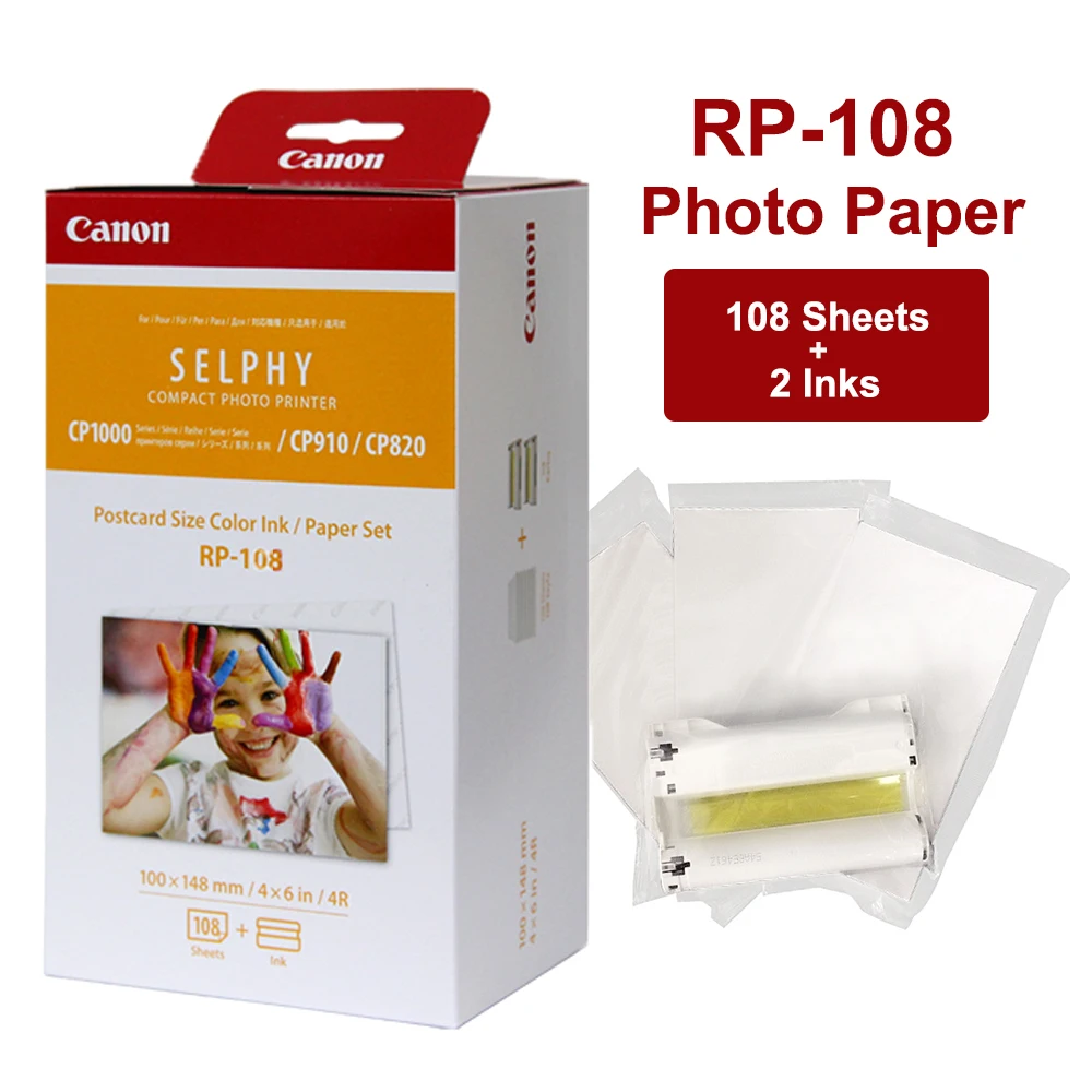 RP-108 4*6 inch 100*148mm Photo Paper Canon with 2 Ink Cartridge for Canon Selphy Portable Photo Printer CP910 CP1200 CP1300