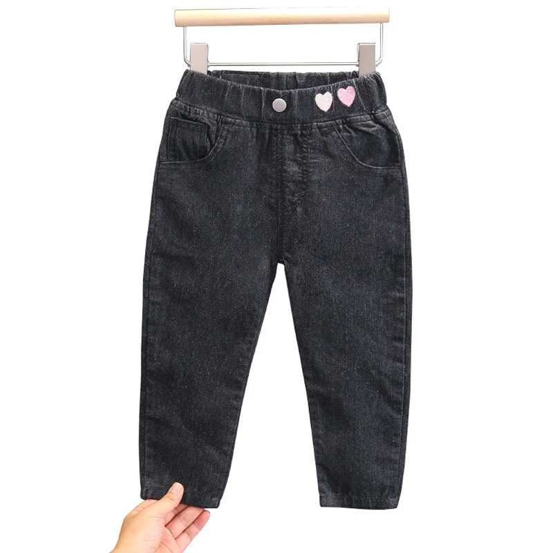 

Girl Jeans for Girls Pants Spring Autumn 2021 New Products Love Pattern Tight Trousers for Children 1-7Y Kids Denim Casual Pant