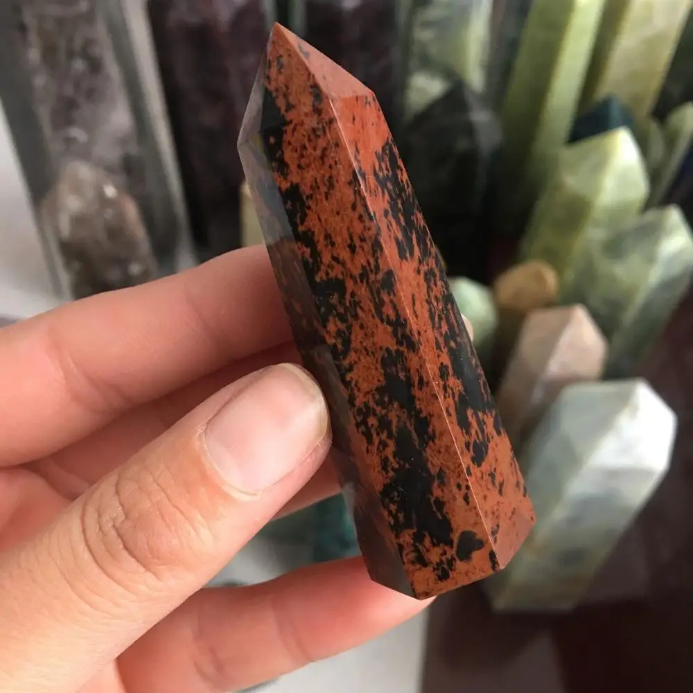

Natural red obsidian crystal carving magic wand point, healing home decoration