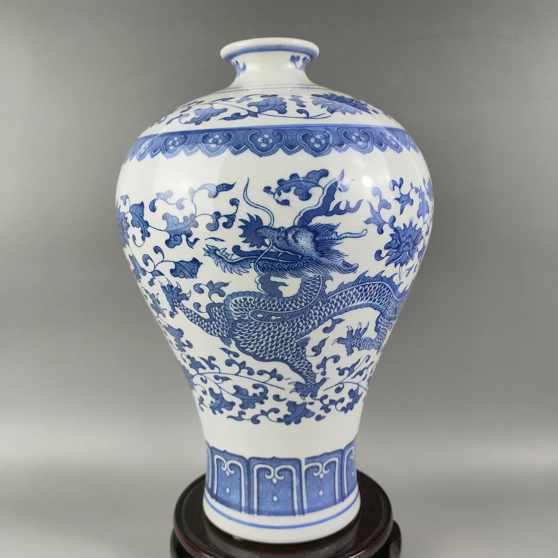 

Изысканная Китайская классическая коллекция, украшение для дома, подарок, синий и белый фарфор, цветок и дракон, благоприятный узор с вазой