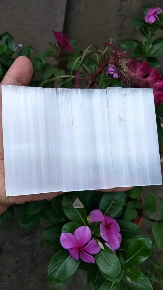 

Natural white rough selenite crystal slab transparent gypsum specimen