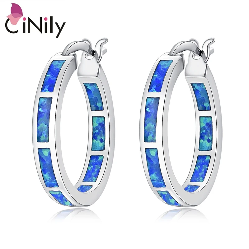 

CiNily Created Blue Fire Opal Silver Plated Earrings Wholesale Hot Sell Fashion for Women Jewelry Gift Earrings 7/8" OH2666